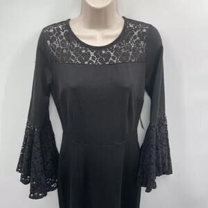 Ny&C Black stretch bodycon Dress Sz M bell sleeve lace vampire Witchy Goth​​